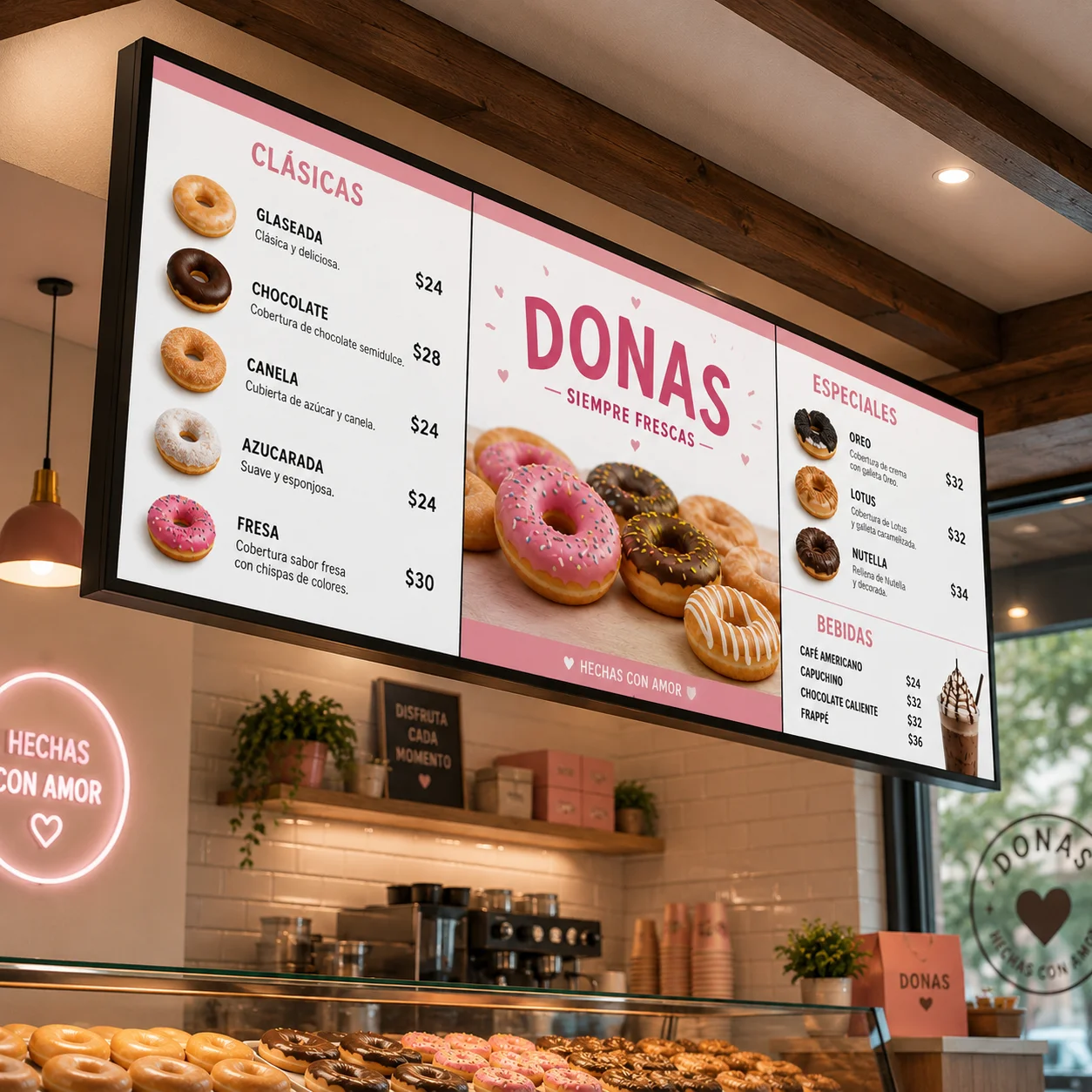 Funcionamiento del menu board digital Cliente observando menu board digital