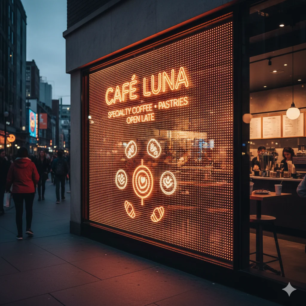 Paneles LED Electrónicos Panel LED en uso promocional dentro de un negocio con alta visibilidad